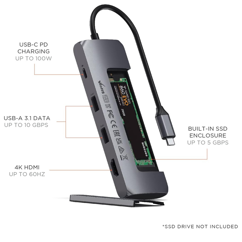 هاب 4 پورت USB-C/SSD ساتچی مدل HYBRID قابلیت نصب SSD هاب 4 پورت USB-C/SSD ساتچی مدل HYBRID قابلیت نصب SSD